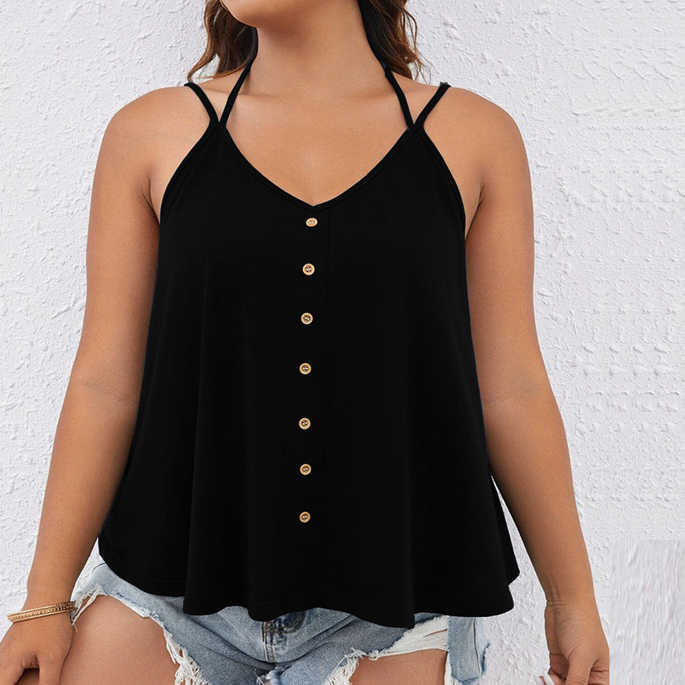 Damen V-Ausschnitt Tanktop mit Knopfdetails und schwingendem Saum R&B