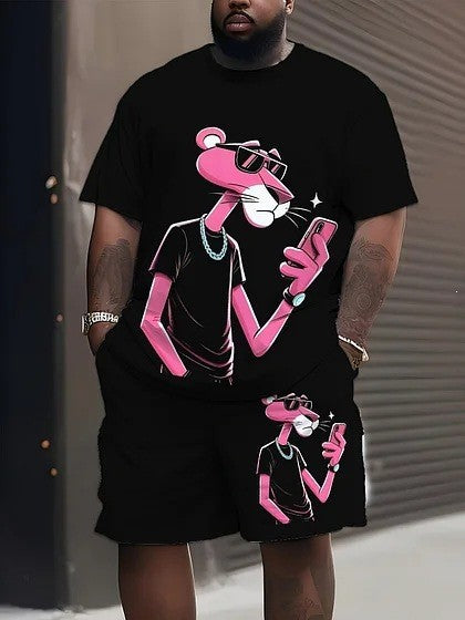 Herren nan lässiges Freizeit-Zweiteiler-Set mit großflächigem Smiley-Sonnenbrillen-Print R&B