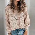 Damen luftiger Strickpullover mit modernen Lochmustern und weitem Schnitt R&B
