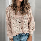 Damen luftiger Strickpullover mit modernen Lochmustern und weitem Schnitt R&B