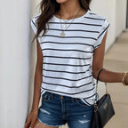 Damen Streifen-T-Shirt mit elegantem Schnitt und modischen Details R&B