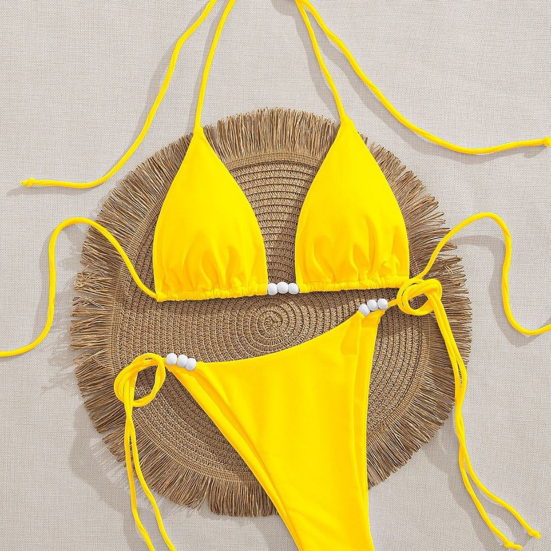 Damen Triangel-Bikini mit dekorativen Perlen-Details R&B