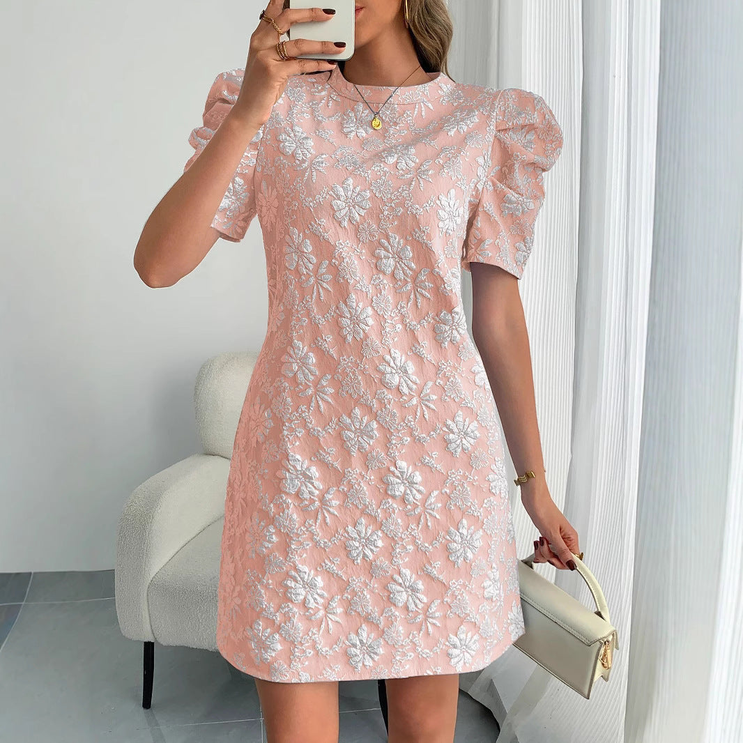 Damen Minikleid mit Puffärmeln und floralen Stickereien R&B