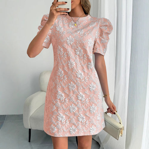 Damen Minikleid mit Puffärmeln und floralen Stickereien R&B