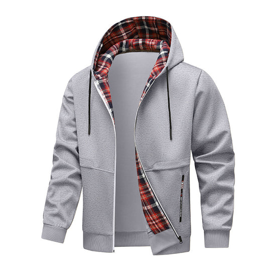 Herren sportliche Hybridjacke mit innenliegenden Karomuster Hedi-Mode