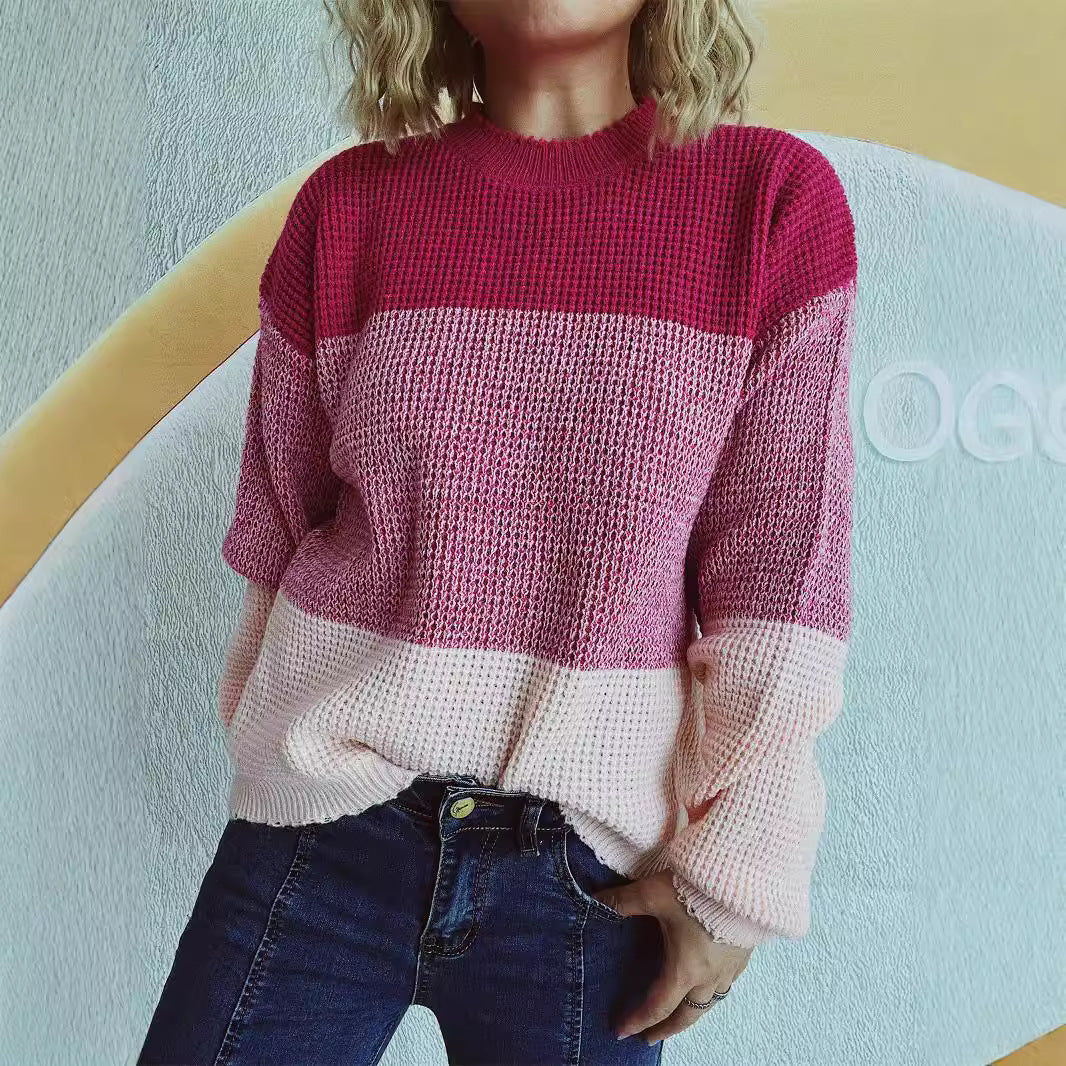 Damen gemütlicher Pullover mit trendy Streifenmuster R&B