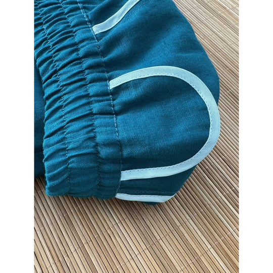 Damen lockere Leinenhose mit elastischem Bund und seitlichen Eingrifftaschen R&B