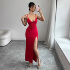 Damen Maxikleid mit seitlichem Schlitz und Spaghetti-Trägern