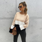 Damen Strickpullover mit modischem Blockstreifen-Design und weiten Ärmeln R&B