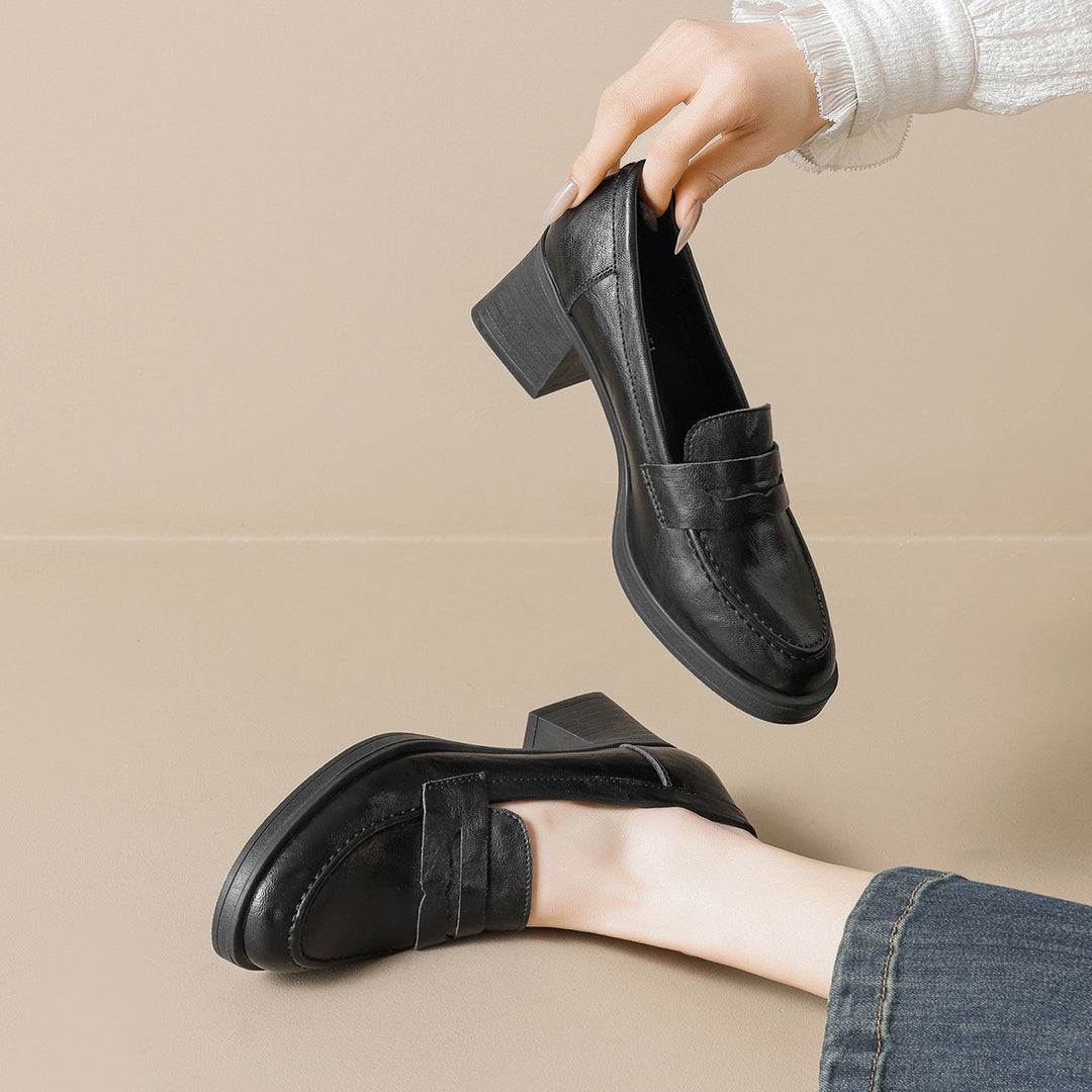 Damen Leder Slip-On-Pumps mit modischem Blockabsatz R&B