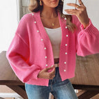 Damen Strickjacke mit geschmackvollen Perlenakzenten und weitem Schnitt R&B