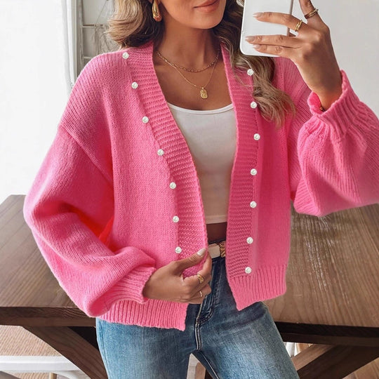 Damen Strickjacke mit geschmackvollen Perlenakzenten und weitem Schnitt R&B