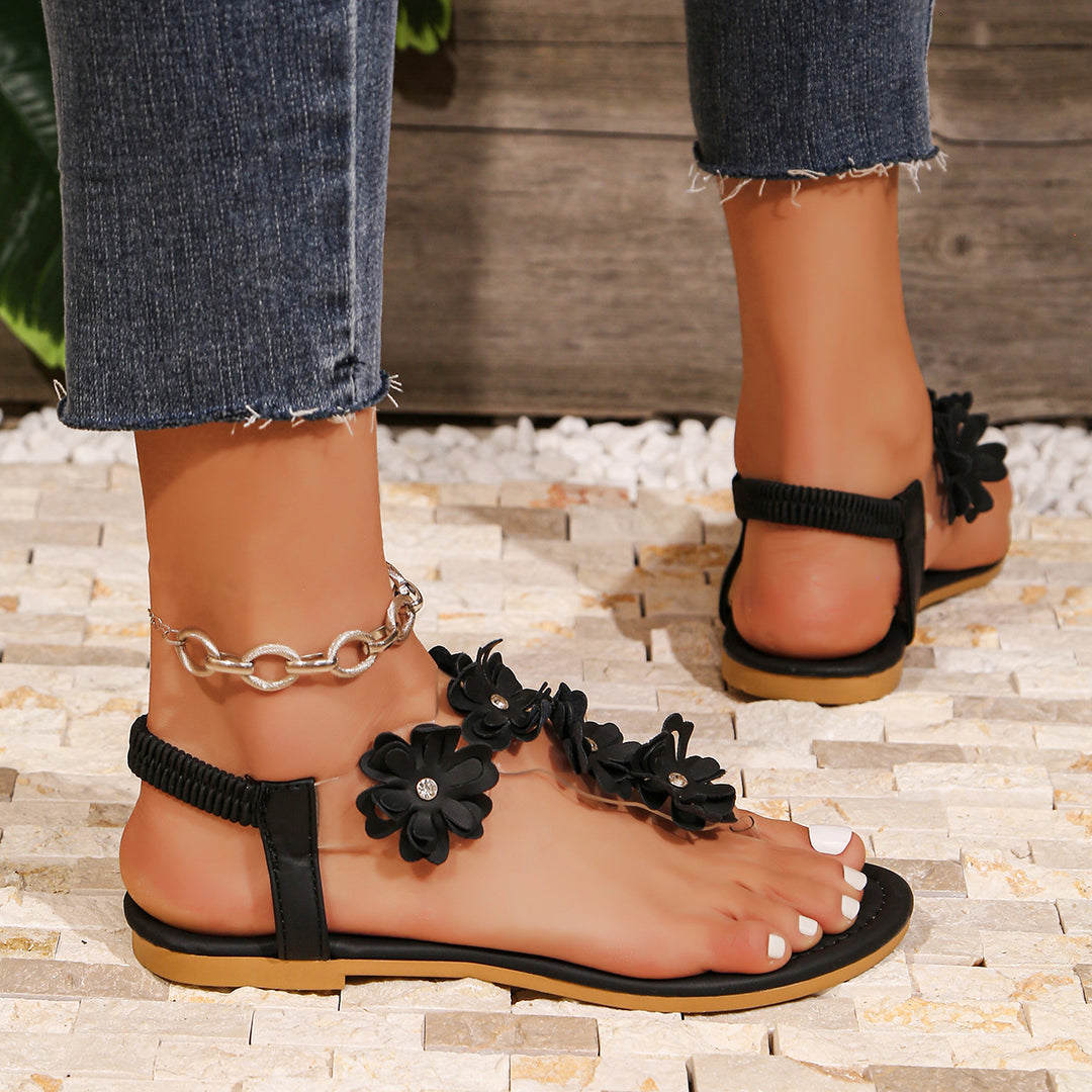 Damen Modische Sandalen mit floralen Applikationen und komfortablem Fußbett R&B