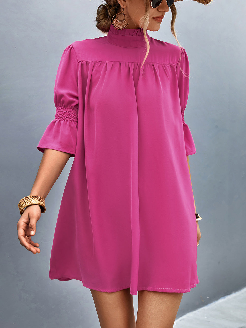 Damen Feierliches Kurzarmkleid mit Stehkragen und luftigen Ärmeln R&B