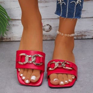 Damen Modische Riemenslipper mit dekorativem Ketten-Detail R&B