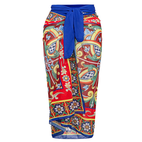 Damen Badeanzug-Set mit floralem Muster und elegantem Wickelrock R&B