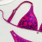 Damen Triangel-Bikini-Set mit schimmerndem Blütenmuster und verstellbaren Trägern R&B