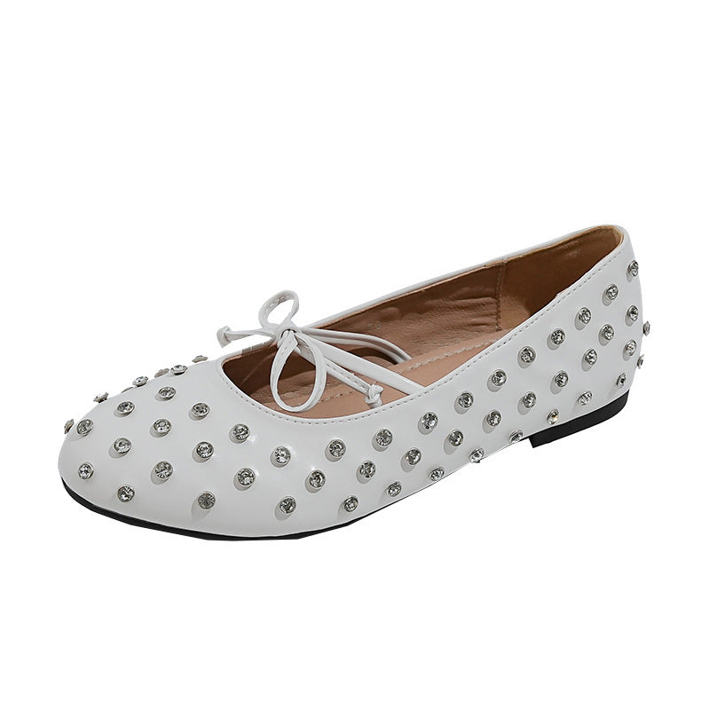 Damen Ballerinas mit dekorativen Strassapplikationen und modischem Schleifendesign