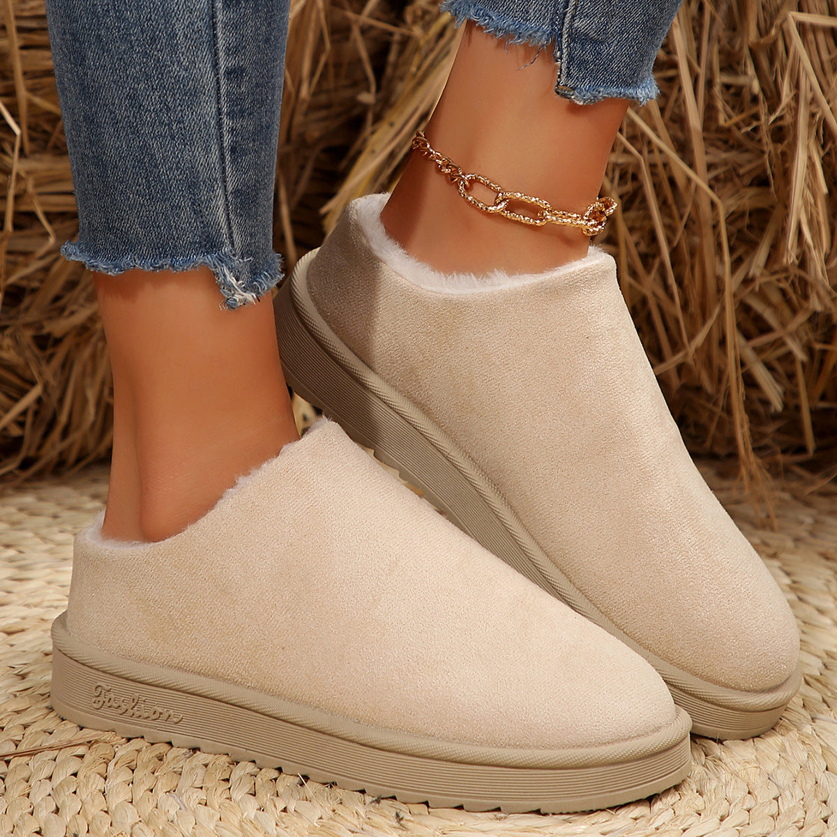 Damen hochwertige Slipper mit weichem Kunstfell und rutschfester Sohle R&B