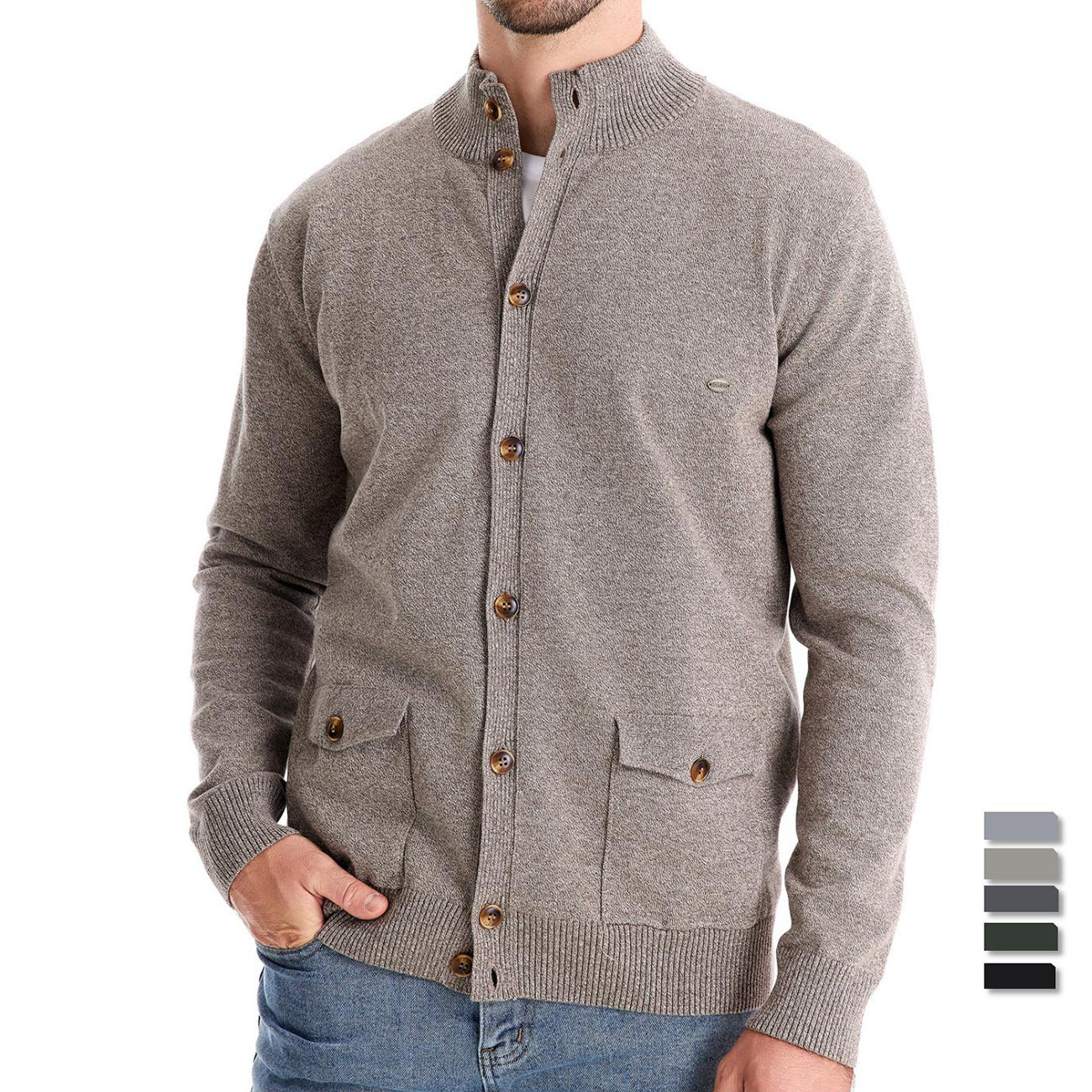 Herren Strickjacke mit modernem Stehkragen und praktischen Knöpfen