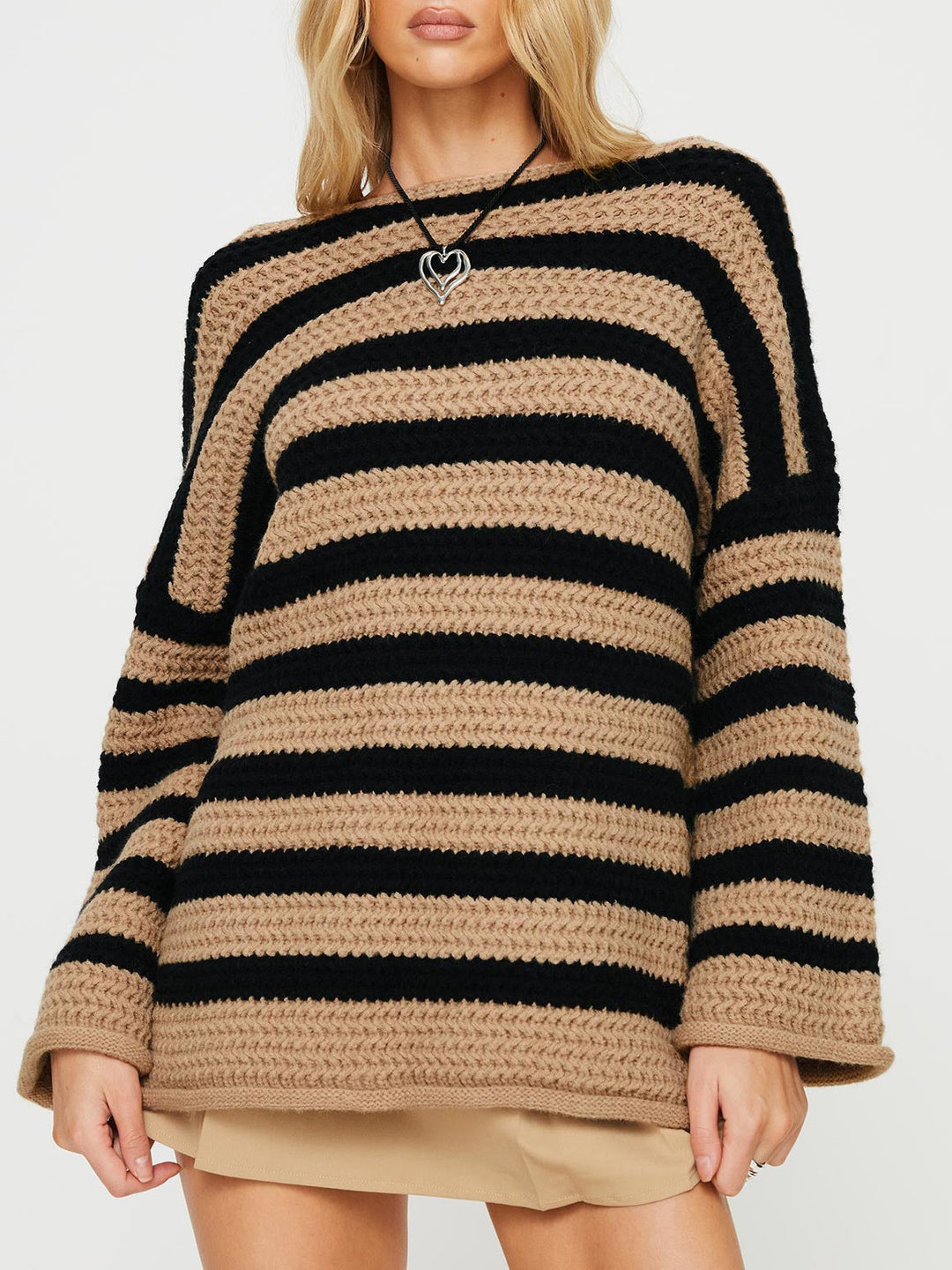 Damen Grobstrickpullover mit modischem Streifenmuster und lässigem Schnitt R&B