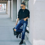 Damen Cropped Jeans mit modischen Rissen und lässigem Saum R&B