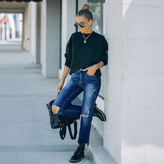 Damen Cropped Jeans mit modischen Rissen und lässigem Saum R&B