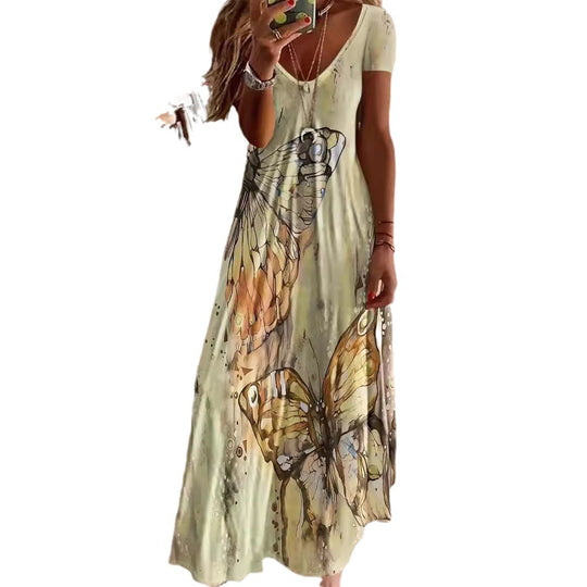 Damen Maxikleid mit buntem Schmetterlingsdruck R&B