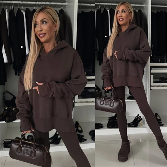 Damen modischer Kapuzenpullover mit Leopardenmuster und oversized Schnitt R&B