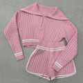 Damen Cropped Strickpullover mit hohem Kragen und Shorts im Set