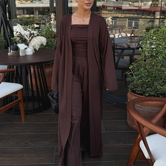 Damen Loungewear-Ensemble mit langem Kimono und schmalem Oberteil R&B