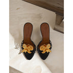Damen elegante High Heel Sandalen mit zierlicher Blumenapplikation R&B