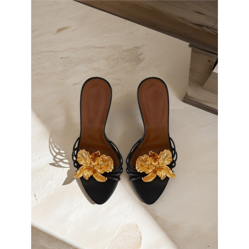 Damen elegante High Heel Sandalen mit zierlicher Blumenapplikation R&B