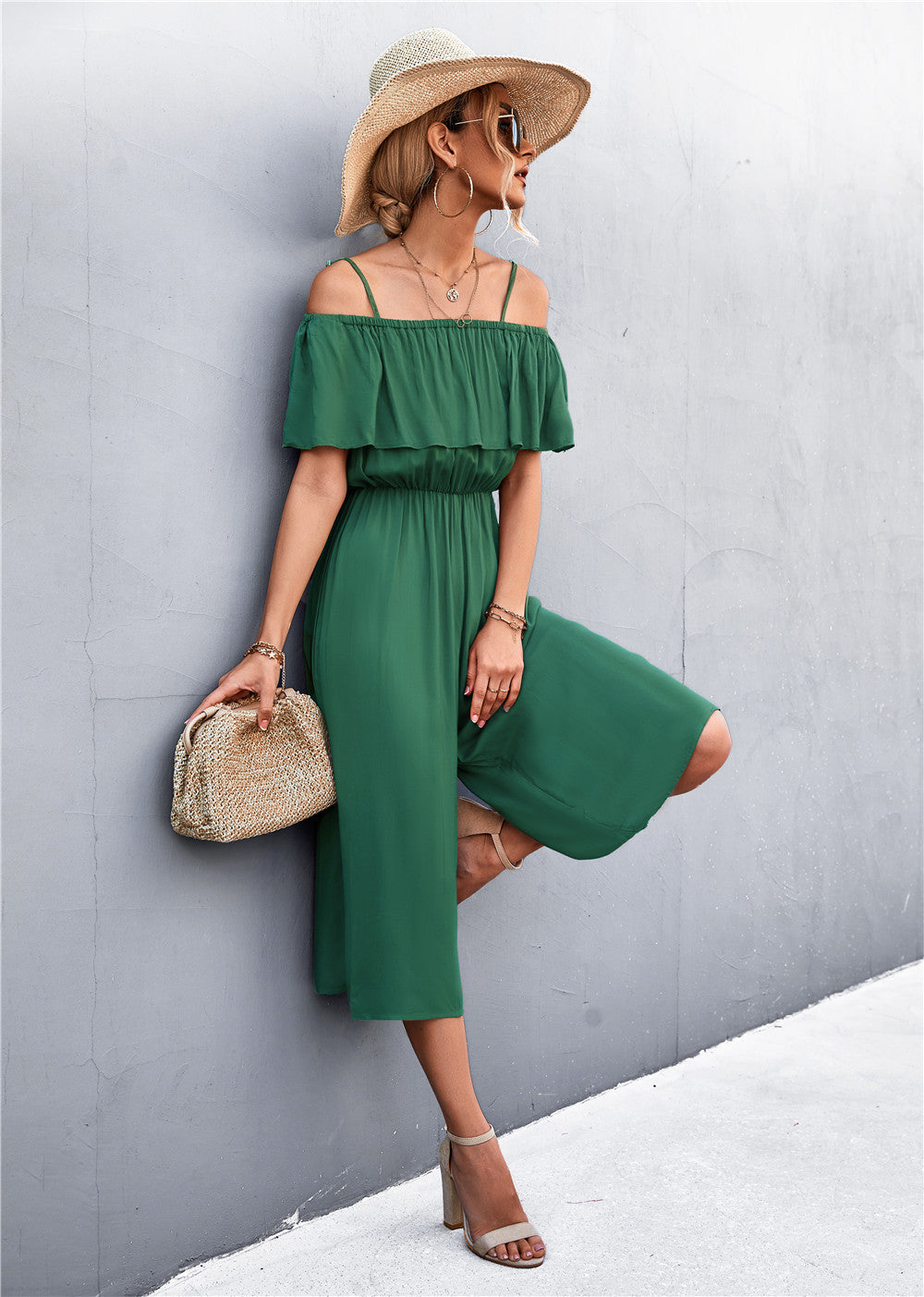 Damen eleganter Jumpsuit mit Off-Shoulder Design und lässigem Schnitt R&B