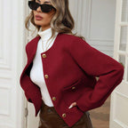 Damen Kurze Blazerjacke mit praktischen Taschen und goldenen Knöpfen R&B