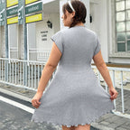 Damen lässiges Jersey-Kleid mit verspielt geschwungenem Saum und dekorativen Bändern R&B