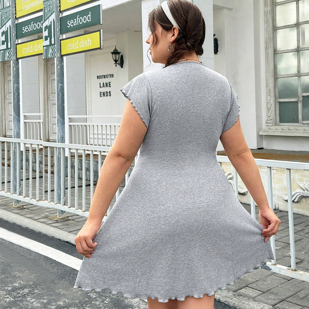 Damen lässiges Jersey-Kleid mit verspielt geschwungenem Saum und dekorativen Bändern R&B