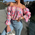Damen Off-Shoulder Bluse mit Rüschendetails und floralen Mustern R&B