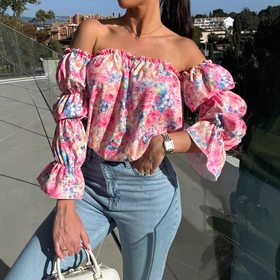 Damen Off-Shoulder Bluse mit Rüschendetails und floralen Mustern R&B