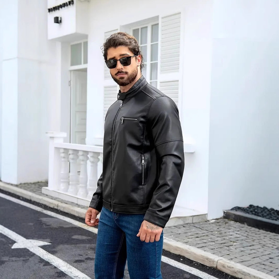 Herren moderne Kunstlederjacke mit Reißverschlüssen R&B
