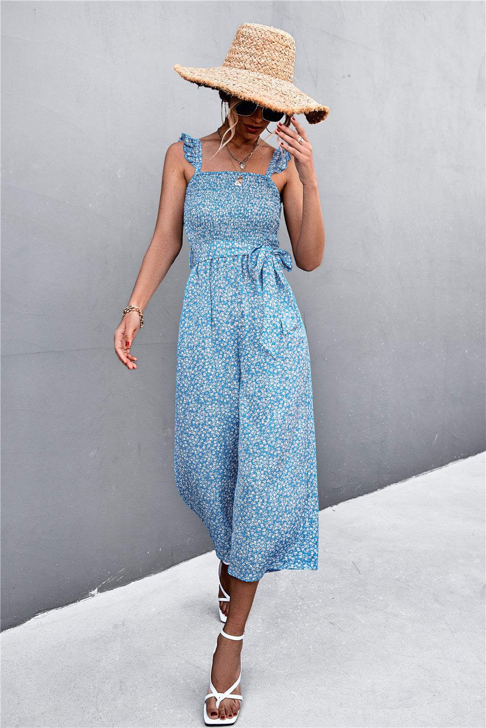 Damen Jumpsuit mit taillierten Trägern und floralem Muster R&B