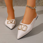 Damen elegante Mules mit modischem Goldapplikationsdetail R&B