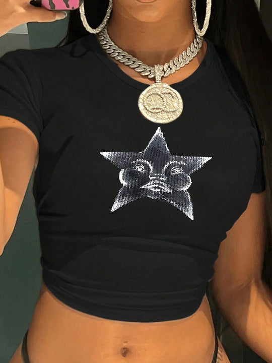 Damen Crop-T-Shirt mit kreativem Telefon-Design R&B