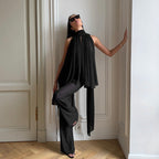 Damen Elegantes Chiffonoberteil mit tiefem Wasserfallausschnitt und fließendem Stoff R&B