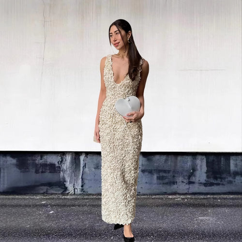 Damen Exquisites Abendkleid mit floralem Design und tiefem Ausschnitt R&B