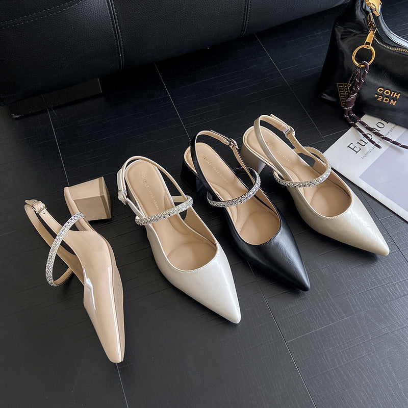 Damen Slingback-Pumps mit eleganter Strass-Applikation und komfortablem Blockabsatz