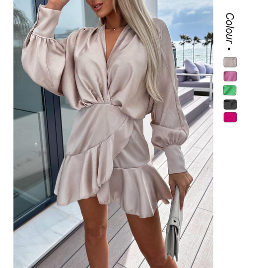 Damen Wickelkleid mit voluminösen Ärmeln und schwingendem Saum R&B