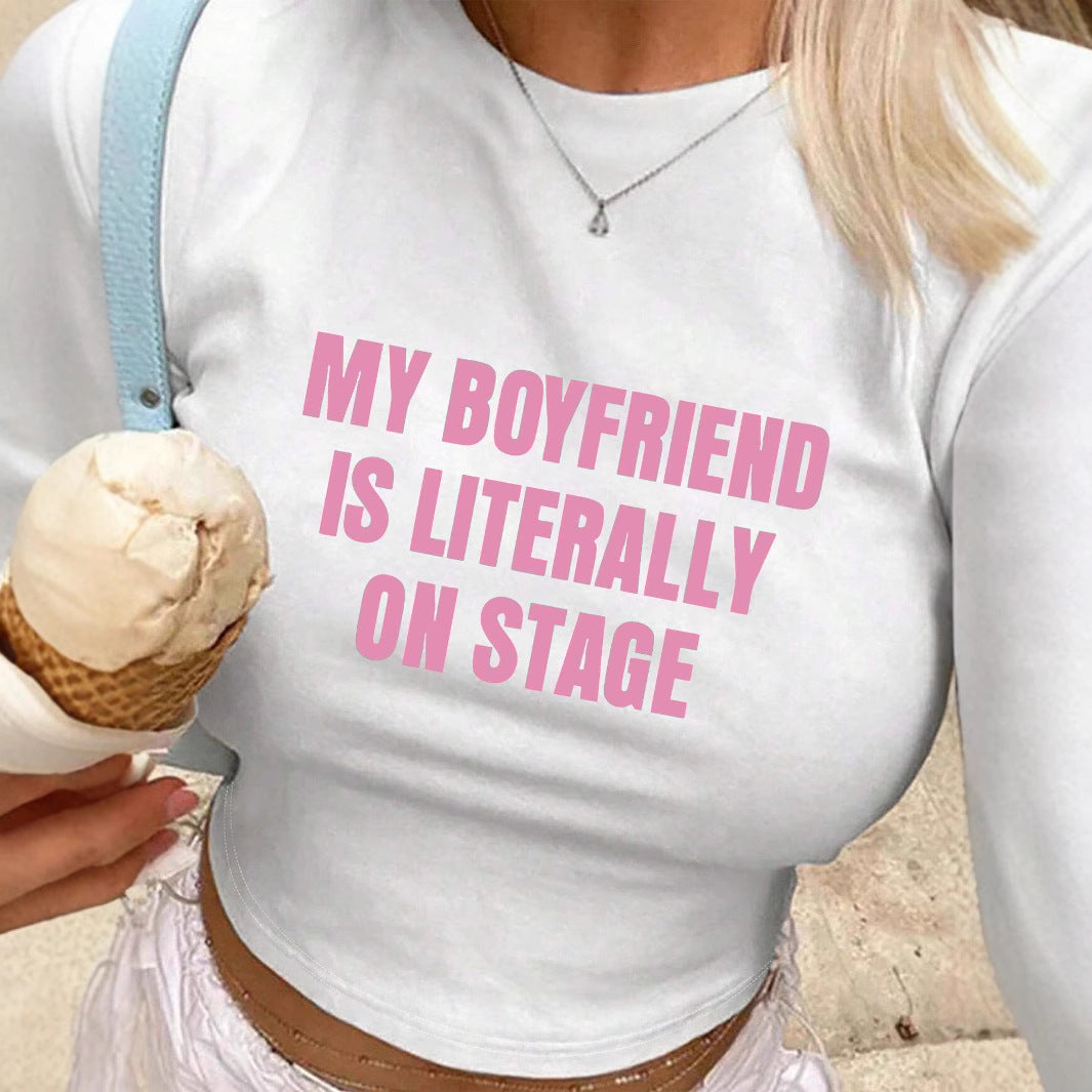 Damen Crop-T-Shirt mit kreativem Augenmotiv und Tourdruck R&B