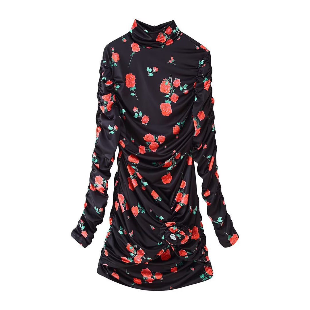 Damen elegantes Rüschenoberteil mit hohem Kragen R&B
