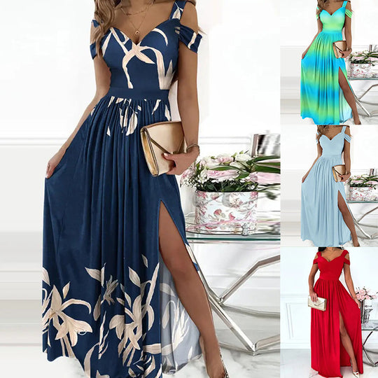 Damen Maxikleid mit elegantem Farbverlauf und schulterfreien Ärmeln R&B
